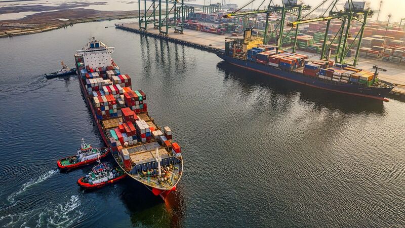 Aerial shot of cargo ship representing shipping emissions