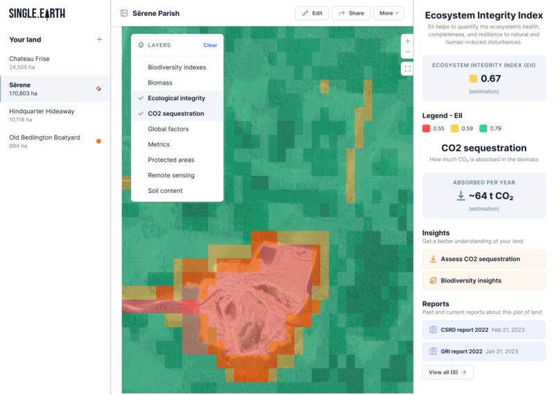 Nature Footprint Tool dashboard interface